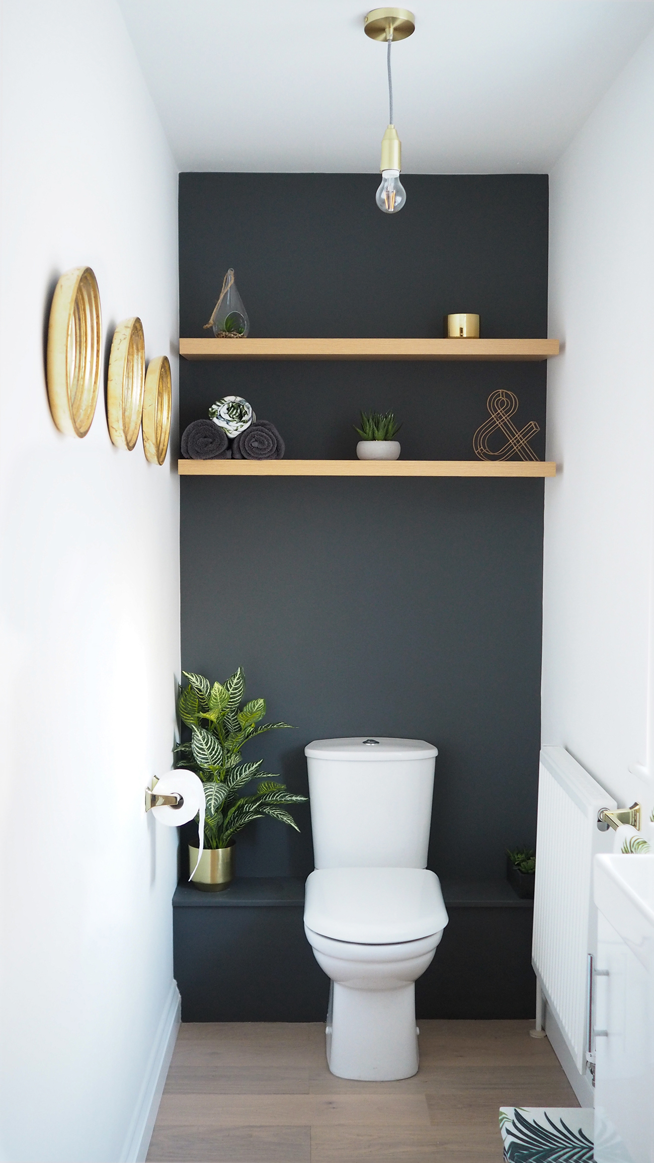 Modern dark grey downstairs bathroom makeover - stylish cloakroom design inspiration